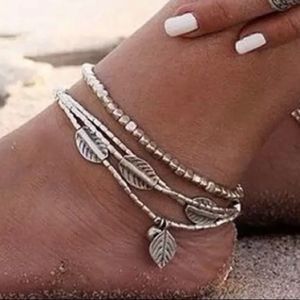 Anklet ankle bracelet 4 strand set silver leaves New